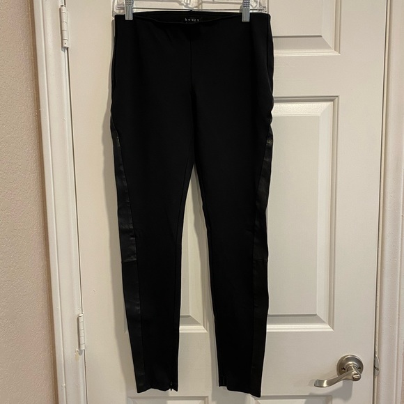 Theory Azray Techno Jersey Leather Side Panel Black Skinny Elastic Pants - Picture 3 of 11